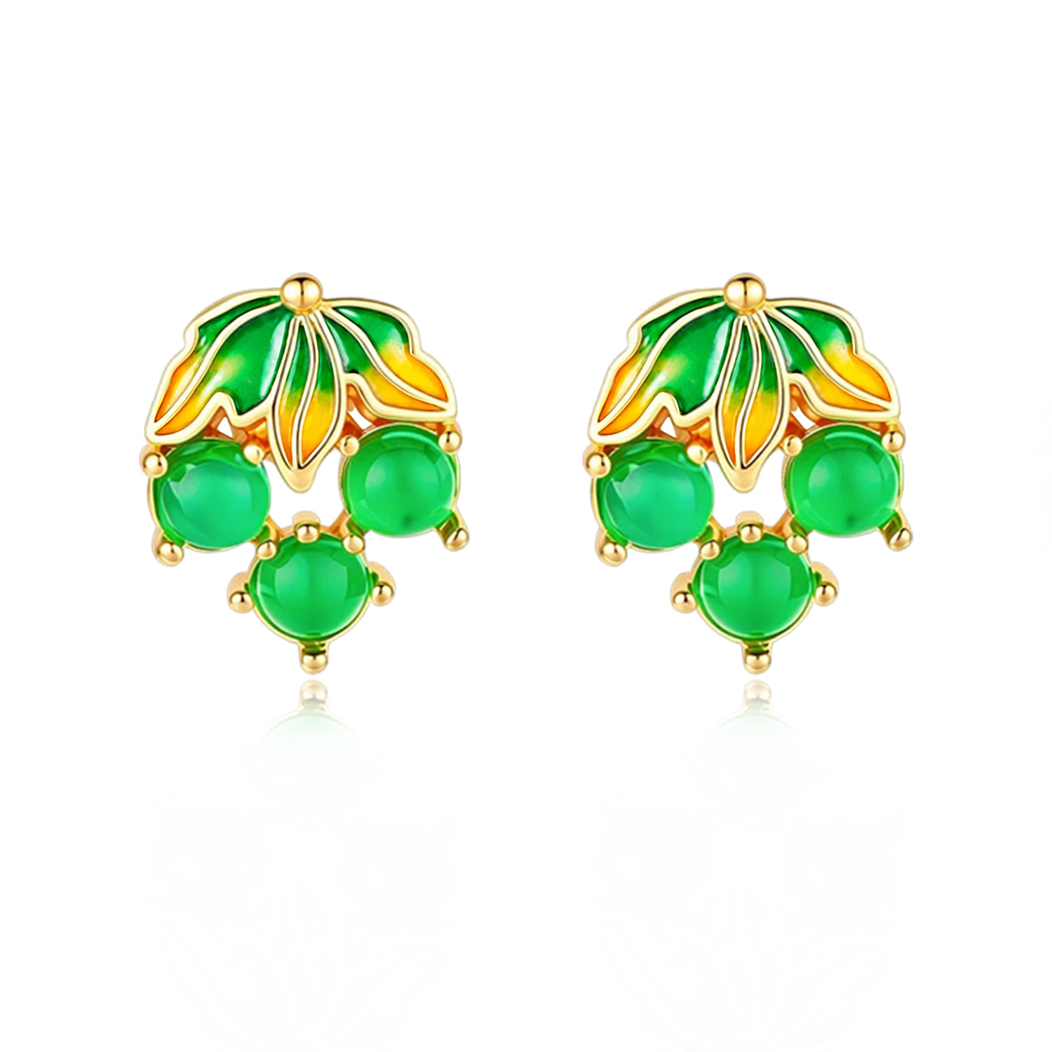 Gold Plated Jewelry - Anting-anting Batu Giok Burma Berbentuk Anggur,