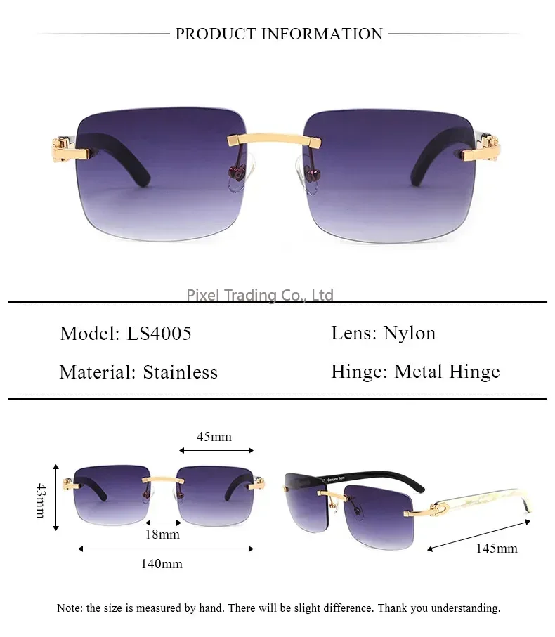 Sunglasses Uv400 - Kacamata Hitam Tanduk Kerbau Tanpa Bingkai,